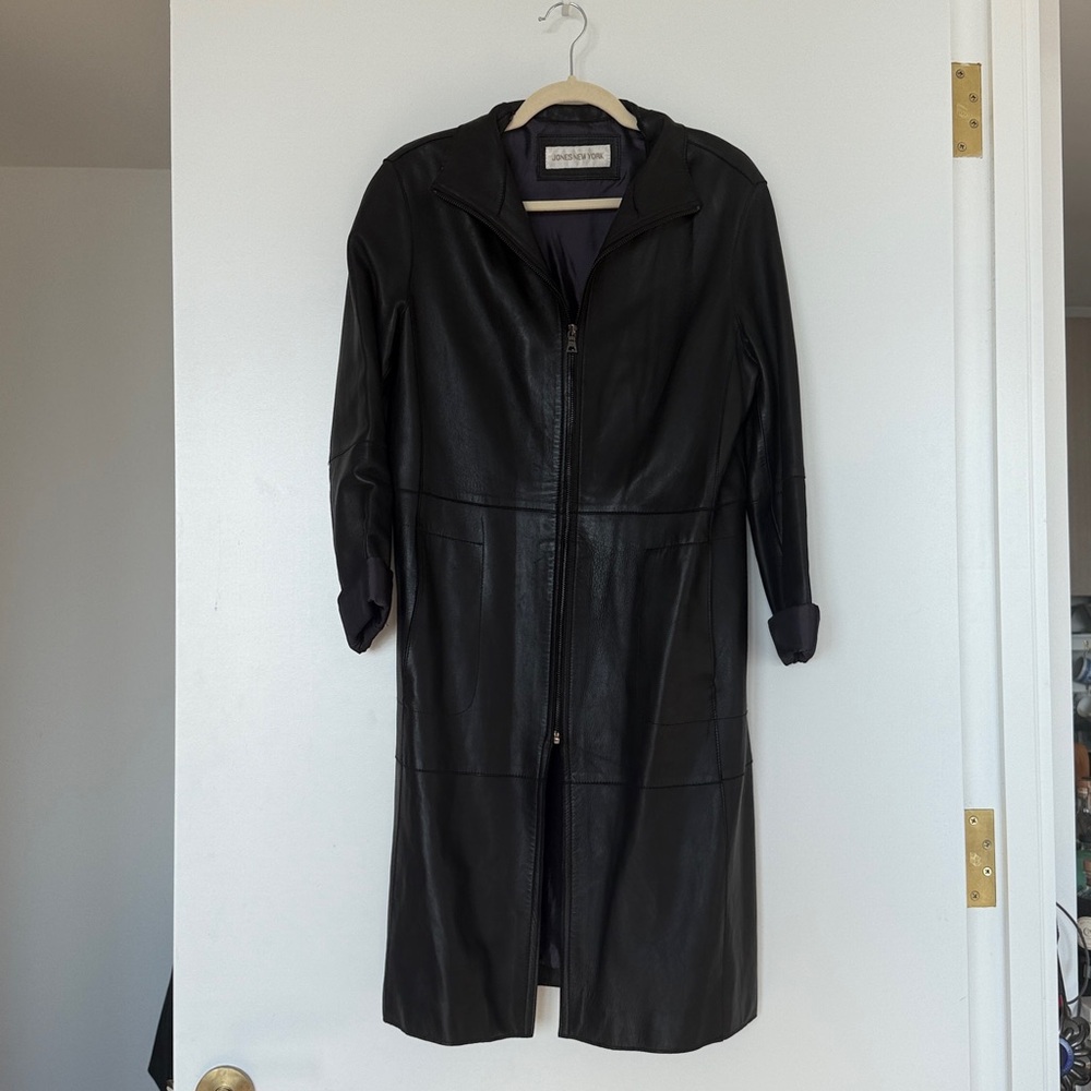 Jones New York Black Leather Trenchcoat